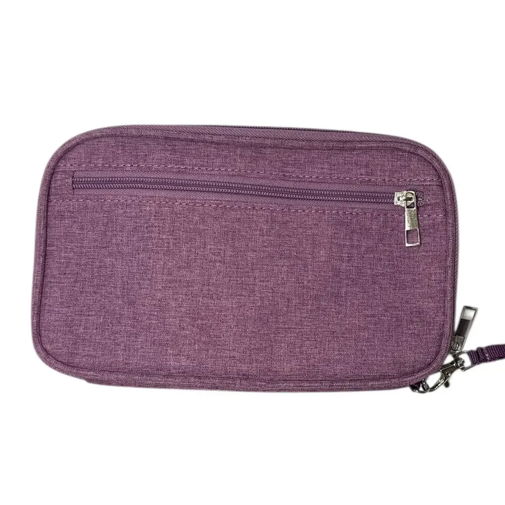 Passport Travel Wallet Purple Canvas RFID Blocking Organizer NEW